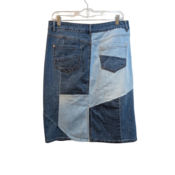 Boho Western Cottage Cowgirl Rodeo Denim Patchwork Skirt Blue Wash 10‎ Skirt - Picture 3 of 11